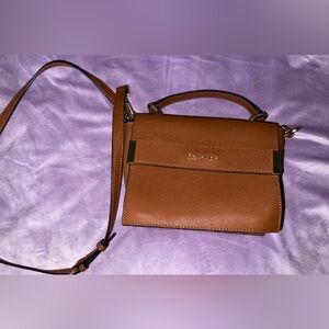 Calvin Klein Cognac Brown Crossbody Bag with Gold Accents